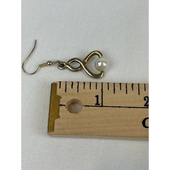 Vintage Swirl Twist Faux Pearl Drop Earrings Hook Gold Tone - Picture 8 of 8